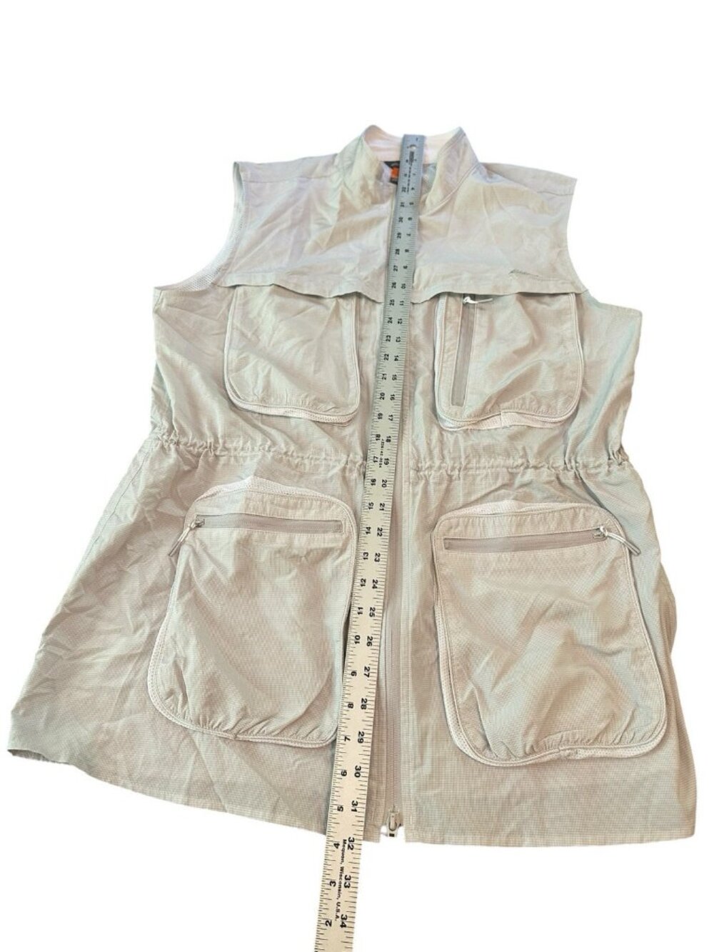 Eddie Bauer Vest Womens XL Cream Travel Safari Utility Fishing Pockets Logo Fish - Picture 6 of 6